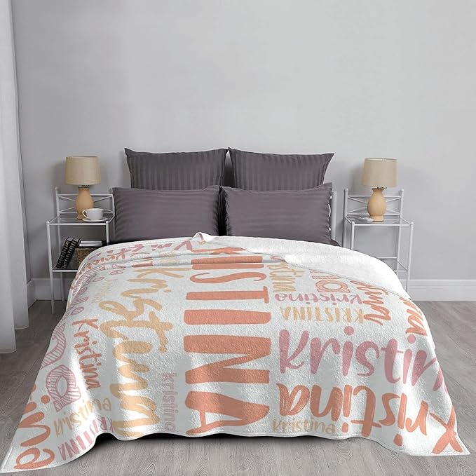 Dr.TOUGH Personalized Blankets with Name Customized Baby Blankets for Girls Boys Adults Monogrammed Blankets and Throws Christmas Birthday Mothers Fathers Valentines Day Gift (Light Orange, 40''×50'')