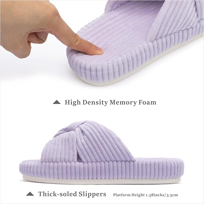Chantomoo Slippers for Women Memory Foam House Bedroom Corduroy Bow Crossbands Slipper Shoes Comfy Trendy Gift Slippers