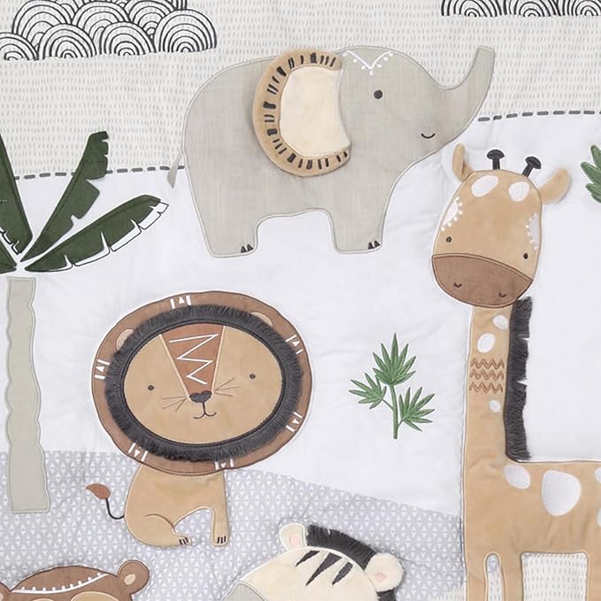 The Peanutshell 4 Piece Organic Cotton Baby Crib Bedding Set for Boys & Girls - Newborn, Infant & Toddler Nursery Bed Set Decor with Two Crib Sheets, Dust Ruffle Comforter - Safari Serenity