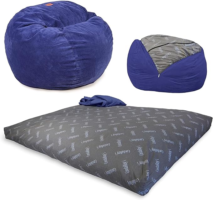 CordaRoy's Chenille Bean Bag-Convertible Bean Bag Chair-Machine-Washable Chenille Fabric Cover-for Basement,Living Room,Game Room,Dorm & More - Queen Size - Navy | Made in The USA