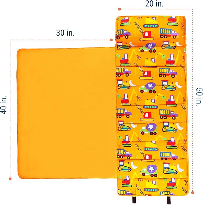 Wildkin Kids Microfiber Nap Mat – Soft Sleep Mat with Pillow, Ideal for School & Travel - Under Construction
