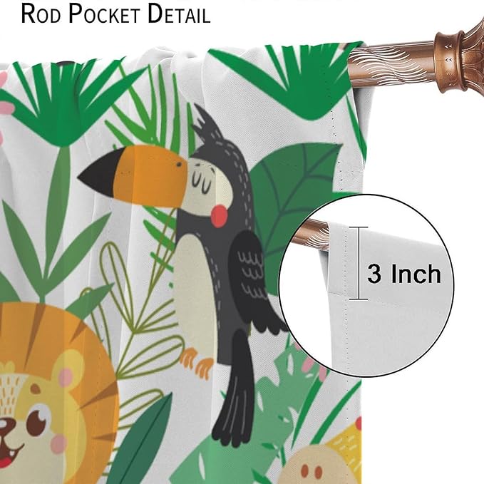Jungle Animals Curtains Cartoon Cute Lion Giraffe Monkey Zebra Woodland Art Printed for Children Girls Boys Bedroom Nursery Rod Pocket Decoration Window Drapes 2 Panels W31.5xL72in