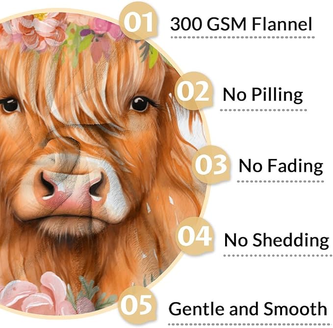 Highland Cow Gifts for Women - 60" x 80" Inches Highland Cow Throw Blanket for Adults - Pink Soft Fuzzy Blankets for Sofa, Bed & Living Room