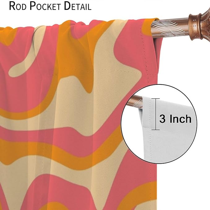 Abstract Wavy Swirl Curtains,60s 70s Groovy Aesthetic Retro Boho Orange Pink Abstract Curtains for Girls Bedroom Living Room Window 63"" W X 72"" L, Style-2