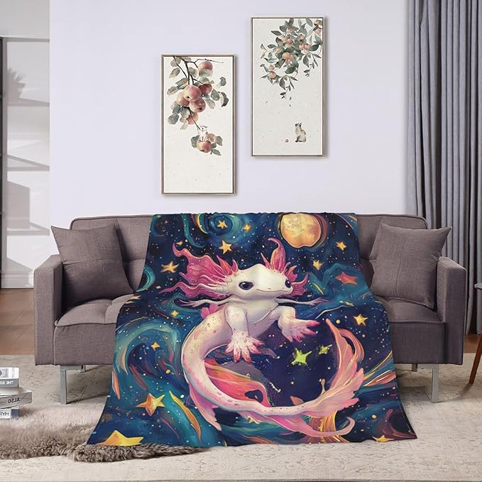 Axolotl Blanket Salamander Gifts Throw Blanket Super Soft Flannel Lightweight Fluffy Plush Cozy Fuzzy Fleece Axolotls Decor Blanket for Girl Woman Boys Kids Adults for Bed Sofa 60"X80"