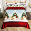 Manfei Red Plaid Duvet Cover Set Full Size, Snowman and Xmas Tree Print Bedding Set 3pcs for Kids Boys Girls Bedroom Decor, Christmas Theme Comforter Cover with 2 Pillowcases,No Comforter