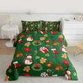 jejeloiu Merry Christmas Comforter Set King Size Cute Snowman Bedding Set for Kids Boys Girls Gingerbread Man Duvet Quilt Green Bedroom Decor