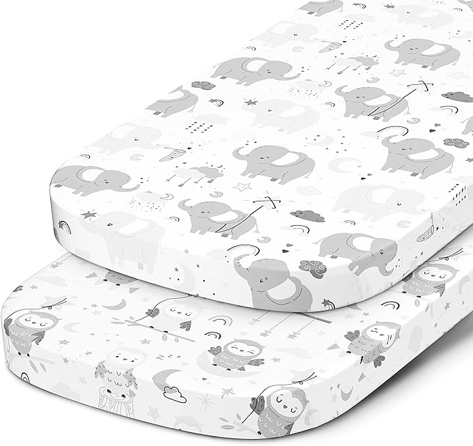 Bedside Sleeper Bassinet Sheets for 32 x 19 Inch Mattress Pad – Compatible with Ronbei, Pamobabe, Lucky Dove, Nordmiex Bassinet – 100% Jersey Cotton – 2 Pack