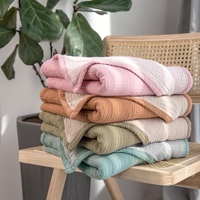 Lulu moon Muslin Baby Blanket - Cotton Quilt Blankets for Toddlers - Reversible Nursery Crib Blanket for Baby Boys and Girls 47"x47"(Sage)