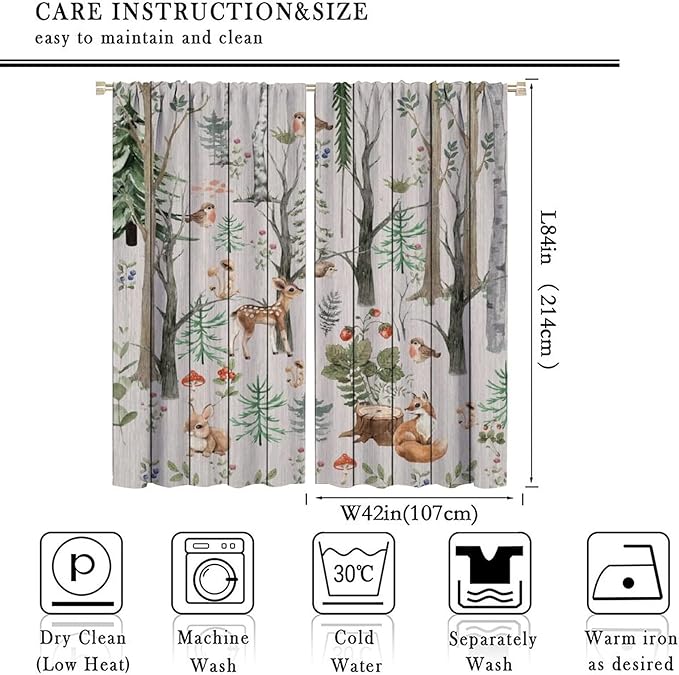 Forest Animal Curtains,Winter Dry Branches Pine Tree Moose Bear Animal Print Curtains for Children Boys and Girls Bedroom Living Room 84x84in