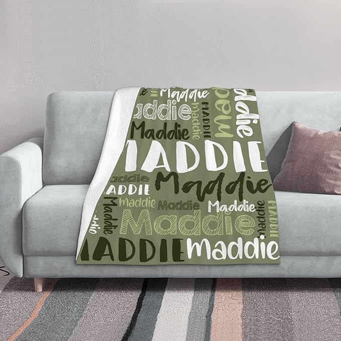 Dr.TOUGH Personalized Blankets with Name Customized Baby Blankets for Girls Boys Adults Monogrammed Blankets and Throws Christmas Birthday Mothers Fathers Valentines Day Gift (Mossy,50''×60'')