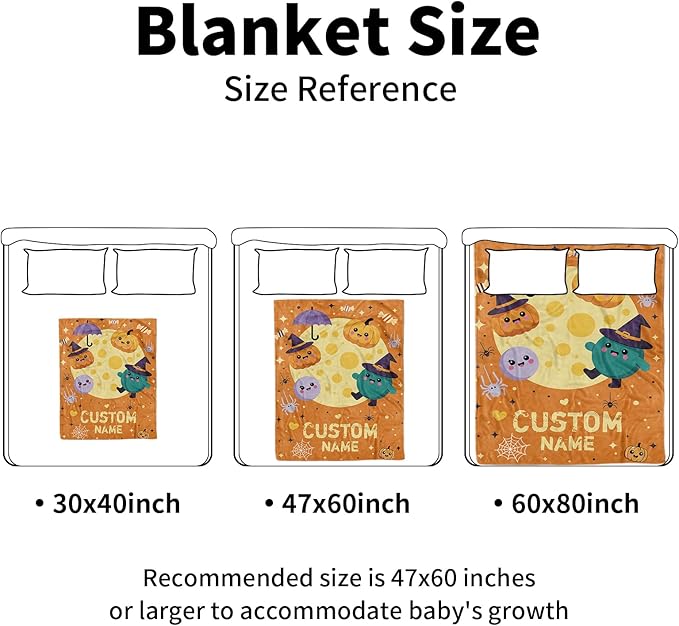 Personalized Halloween Blanket for Baby Boys Girls, Custom Baby Blanket with Name, Pumpkin Pattern Soft Minky Dot Blanket, Halloween Decor Christmas Birthday Gifts for Kids Toddlers