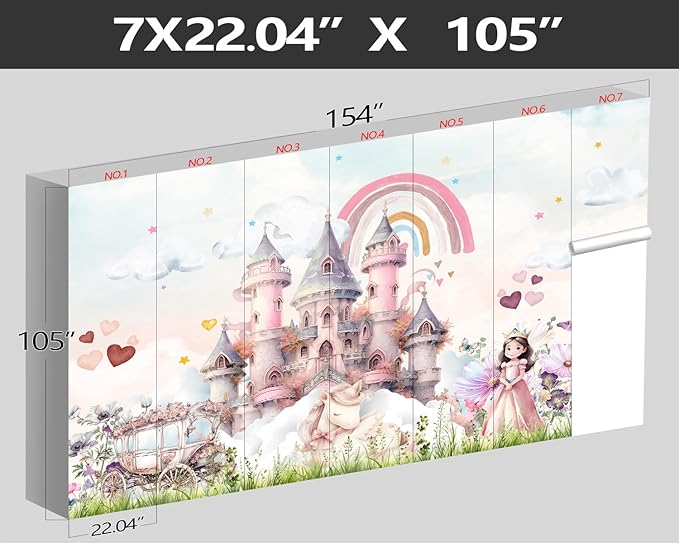 XMPMBM-Pink Cartoon Citadel Nursery Room Fabric Wallpaper Girls Bedroom Wall Mural-W 154" X H 105"（112 Square Foot）