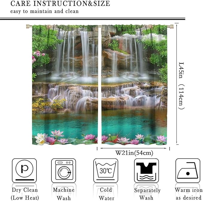 Waterfall Blackout Window Curtains, Rocky Waterfall to Pond Running Off Scenic Nature Themed Picture Print Window Drapes, for Living Room Bedroom 42x45in 2 Panels