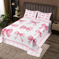 Pink Bowknot Kids Bedspread Queen Size,Geometric Plaids Grids Patchwork Fashion Coverlet Set,Girls Women Room Decor,Bow Tie Knot Princess Quilted Coverlet,Romantic Chic Bedding Quilt,2 Pillowcases
