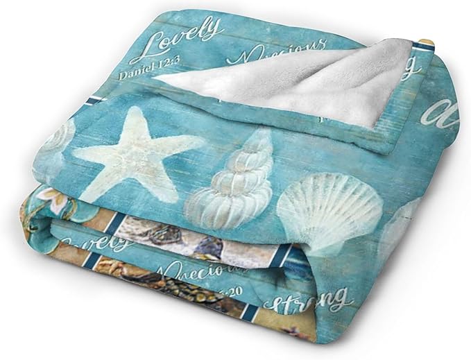 Tijuboni Ocean Nautical Throw Blanket Beach Seashells Gifts for Girls Boys Women Men Kids Adults Soft Flannel Fleece Blanket for Couch Sofa Bed Home Decor 40"x50"