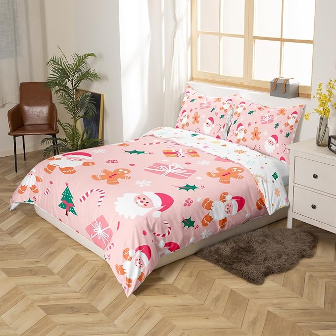 Feelyou Merry Christmas Bedding Set Cookies Candy Duvet Cover Set for Kids Boys Girls Gingerbread Man Comforter Cover Quilt Cover Bedroom Collection 2Pcs Toddler Size,No Comforter