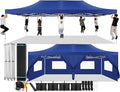 COBIZI 13x26 Pop Up Canopy with 6 Sidewall,Heavy Duty Canopy UPF 50+ All Season Wind Waterproof Commercial Outdoor Wedding Party Tents for Parties Canopy Gazebo with Roller Bag(13 x 26 ft Dark Blue)