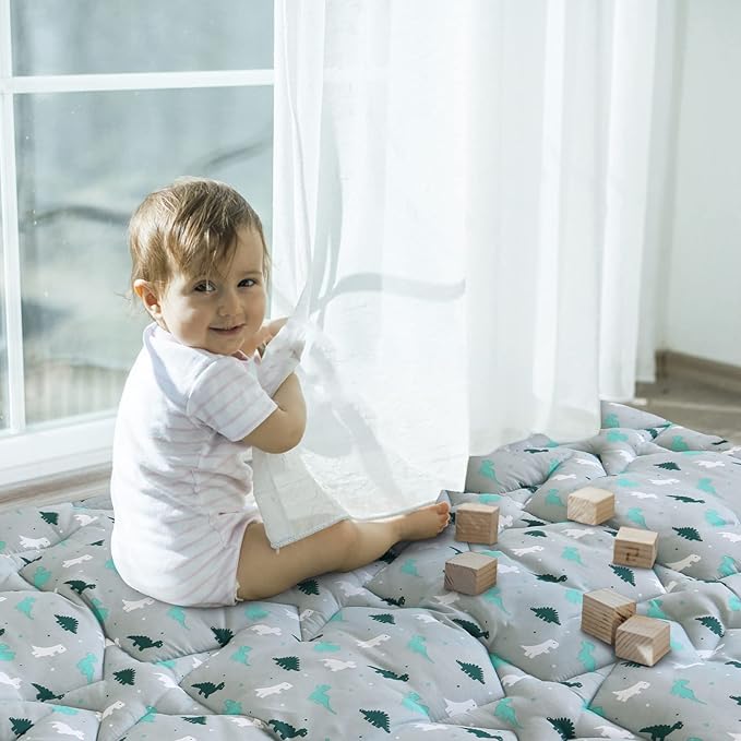 SPRINGSPIRIT Baby Play Mat for Boys Girls, 50'' x 50'' Baby Play Mat for Playpen, One-Piece Crawling Playmat Non Slip, Toddlers, Dinosaur, Grey