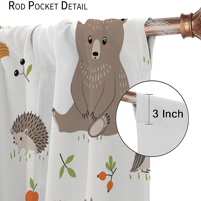 Forest Animal Curtains for Kids, Cartoon Safari Woodland Animals Window Treatments Cute Wild Jungle Bear Fox Deer Bear Window Drapes for Girls Boys Nursery Toddler Bedroom 42x54in