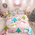 Erosebridal Merry Christmas Comforter Set for Kids, Pink Xmas Decor Bedding Set King Size, Cartoon Snowman Quilts Christmas Tree Down Comforter for Girls Boys Teens Bedroom Decor