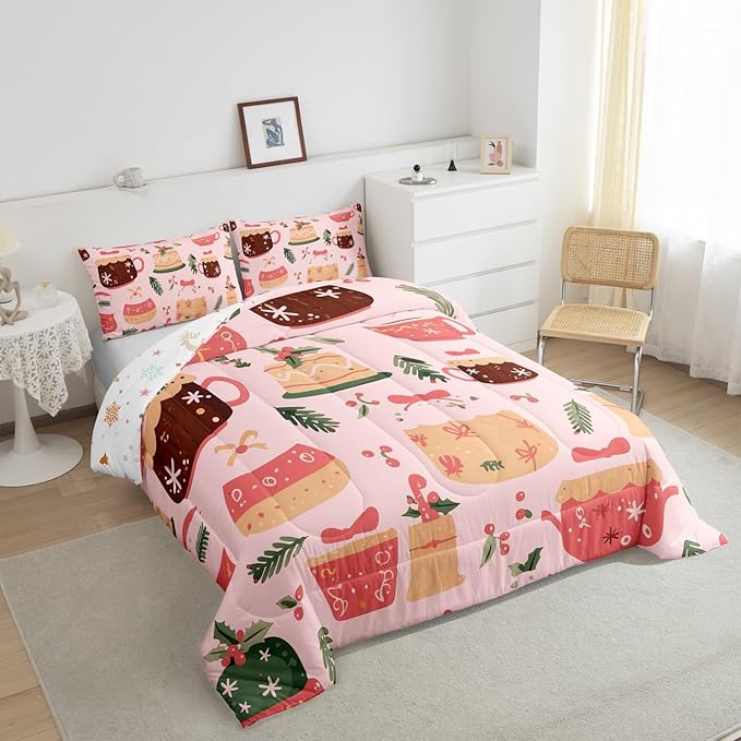 Feelyou Christmas Bedding Set for Kids Boys Girls King Size Cake Pattern Printed Comforter Set Ultra Soft Winter Christmas Comforter Dessert Duvet Quilt Bedroom Decor Christmas Decor Quilt