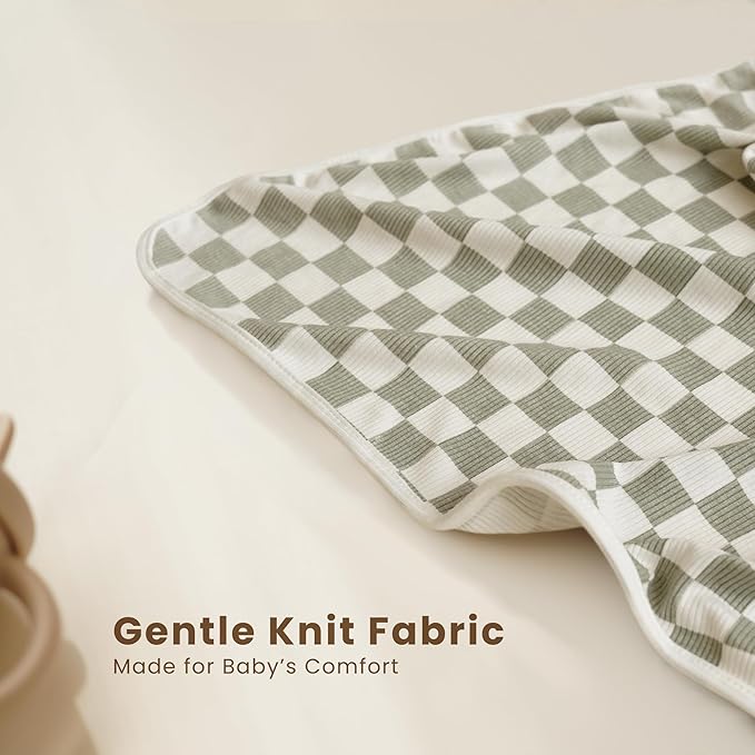 Konssy Knit Baby Blanket 2 Pack, Soft Ribbed Swaddle Receiving Blankets for Boys & Girls, Lightweight Cozy Warm Crib Blanket for Newborns, Infants, & Toddlers, 33x42 Inch (Baby Green Plaid,Green Dino)