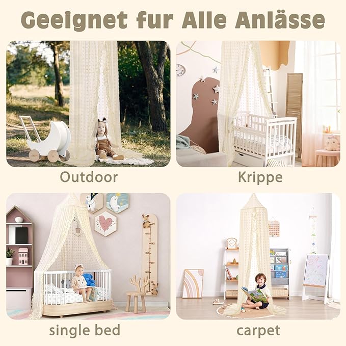 Bed Canopy for Girls - Princess Bed Canopy - Crib Canopy for Boys and Girls Bedroom Decor, Suitable for Use in Cribs Canopy Bed Curtains (Beige)