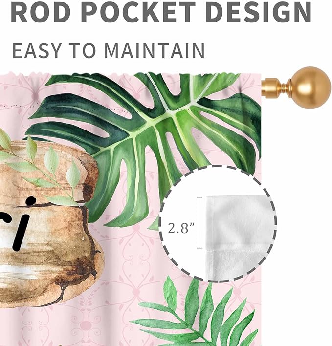 Kids Safari Animals Curtains, Cartoon Giraffe Elephant Monkey Woodland Jungle Tropical Leaf Pink Window Curtains for Boys Girls Baby Living Room Bedroom Nursery Classroom 2 Panels, 84"x84" Inch