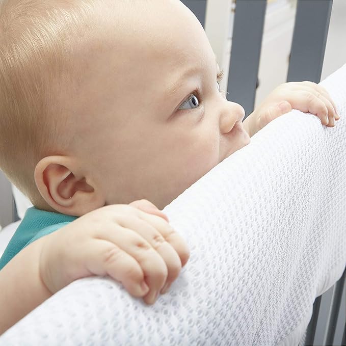 BreathableBaby Breathable Mesh Crib RailGuard Teething Cover, White, 27” Short Panel (2-Pack)