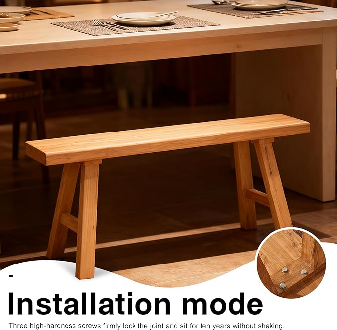 Wooden Entryway Bench Farmhouse for Bedroom End of Bed Vintage Artisan Live Edge Ustic Interior Decor Accent Mudroom,Bedside,Dinette Table,Noodle Narrow Bench (78.7" W x 17.7" H x 10" D)