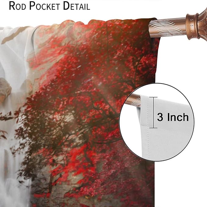 Nature Waterfall Blackout Curtains, Autumn Waterfall Romantic Forest Landscape Print Rod Pocket Window Drapes, for Bedroom Living Room 72" W X 63" L