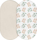 Muslin Bassinet Fitted Sheets, 2 Pack for Baby Boy and Girl, Soft Breathable Stretchy Baby Pad/Mattress Sheet Set, Universal Fit for Hourglass Oval and Rectangle Bassinet Mattress (Bright Leaves)