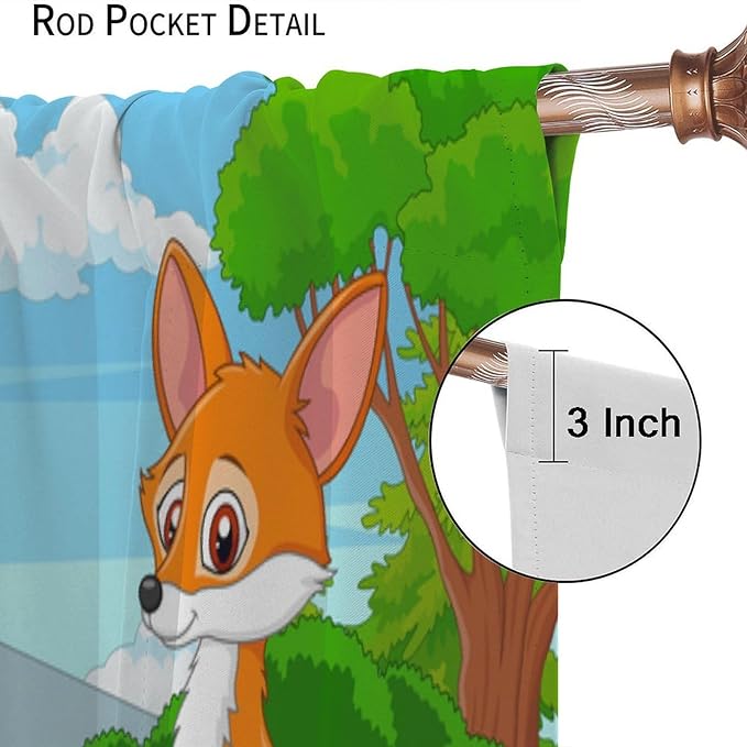 Safari Animal Curtains for Kids Cartoon Woodland Wildlife Jungle Animals Window Treatments for Boys Girls Bedroom Cute Fox Forest Nursery Children Drapes for Living Room W84xL84