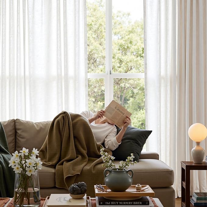 jinchan Linen Blend Curtain 84 inch Length 1 Panel for Bedroom Living Room, Light Filtering 84 inch Wide Farmhouse Drape with Rod Pocket Back Tab(84W x 84L, Off White)