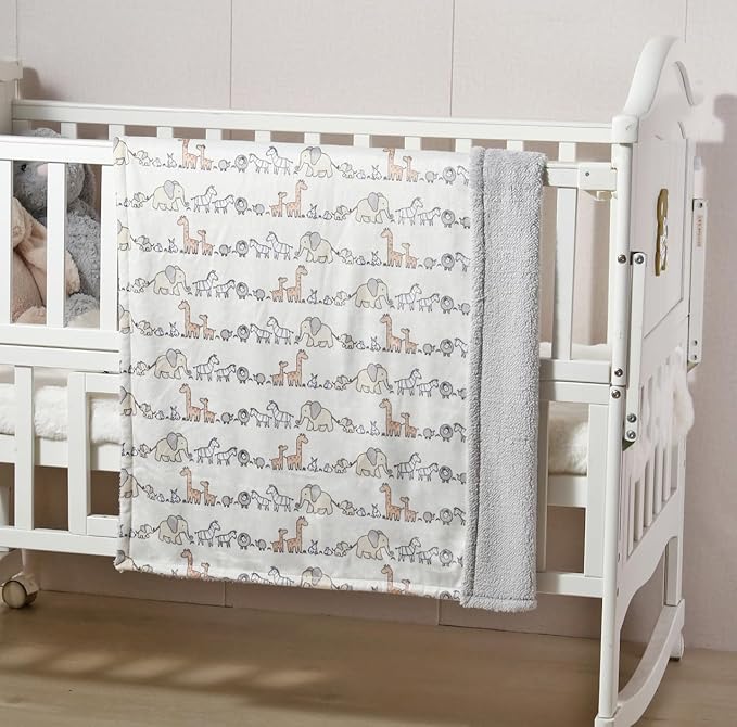 CREVENT 2Pcs 30''X40'' Cute Cozy Fluffy Warm Baby Blankets for Infants Toddlers' Bedding Crib Cot Stroller - Grey Cloud + Minky Animal