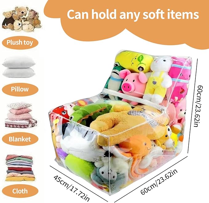 Stuffed Animal Storage Beanbag - Plush Toy Organizer Seat Cover, Durable Soft Fabric, Comfortable Lounge Cushion | Bean Bag Chair for Adults Kids Room Decor Floor Bed Couch Relaxing Space