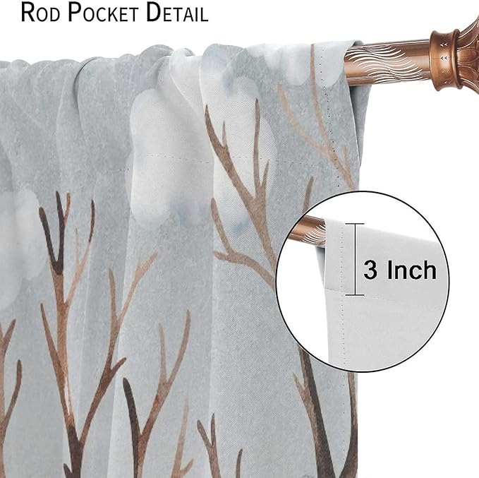 Forest Curtains, Cartoon Woodland Animals Tree Birds Moose Rabbit Mushroom Print Pattern Kids Bedroom Window Treatments Curtains 42x45 Inch, Style-8