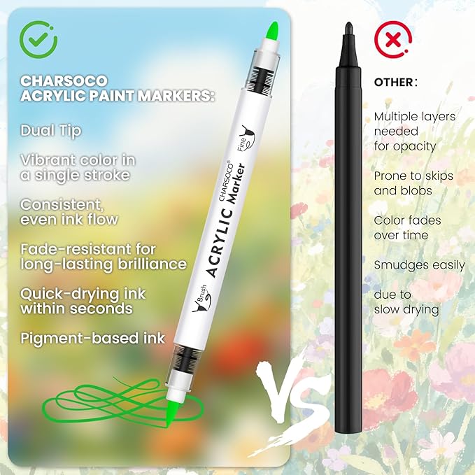 Green Tones Acrylic Paint Pens, 12 Colors Markers Set with Soft Brush & Bullet Tip, for Rock, Painting, Wood, Glass, Ceramic, Canvas, Stone, DIY Crafts, Making Art Supplies, Fabric Paint