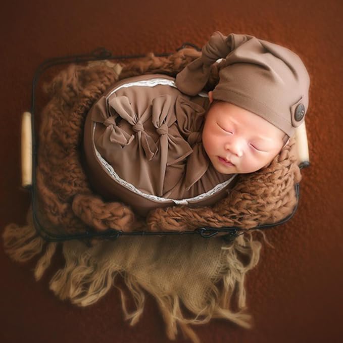 Baby Photography Props Hat Wrap Newborn Photo Props Photoshoots Accessories Infant Photo Stretchy Knit Wrap Blanket Accessories