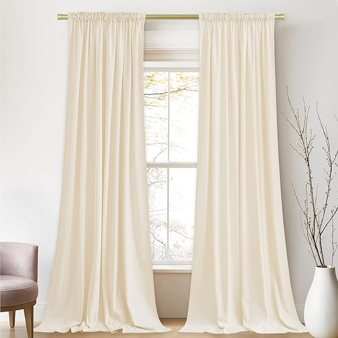 StangH Cream White Velvet Curtains 96 inches Long for Nursery Kids Room, Thick Soft Light Reducing Privacy Protect Window Drapes for Living Dining Room/Hotel/Hall, W52 x L96, 2 Panels