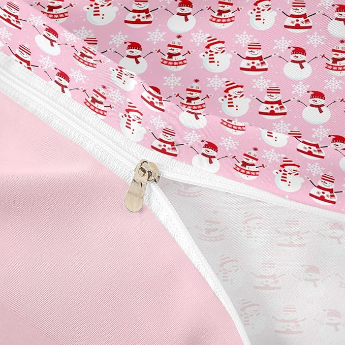 Christmas Bedding Duvet Cover Set Kids Cartoon Christmas Snowman Bedding Set Boys Girls Decor Snowflake Comforter Cover Set Microfiber Pink Xmas Theme Bedspread Cover Bedroom Bedclothes Twin Size