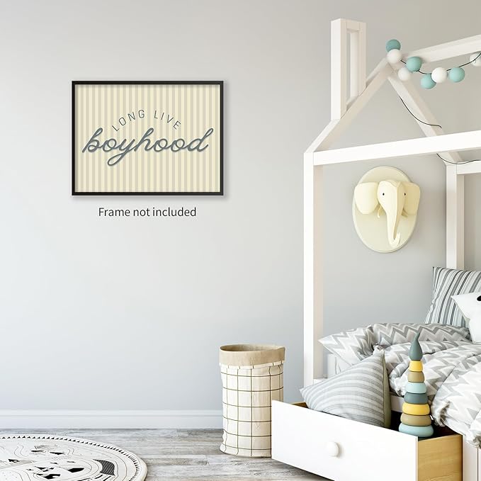 YYS Long Live Boyhood Quote Wall Art Preppy Blue Stripe Poster Modern Fashion Minimalist Canvas Prints for Boy Nursery Bedroom Wall Decor 16x24 inch Unframed