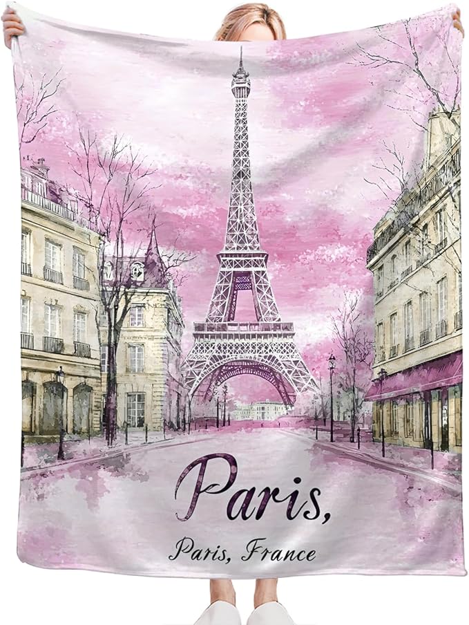 Tijuboni Paris Eiffel Tower Throw Blanket Pink Paris Gifts for Girls Women Boys Men Adults Kids Soft Flannel Fleece Blanket for Couch Sofa Bed Home Decor 50"x60"