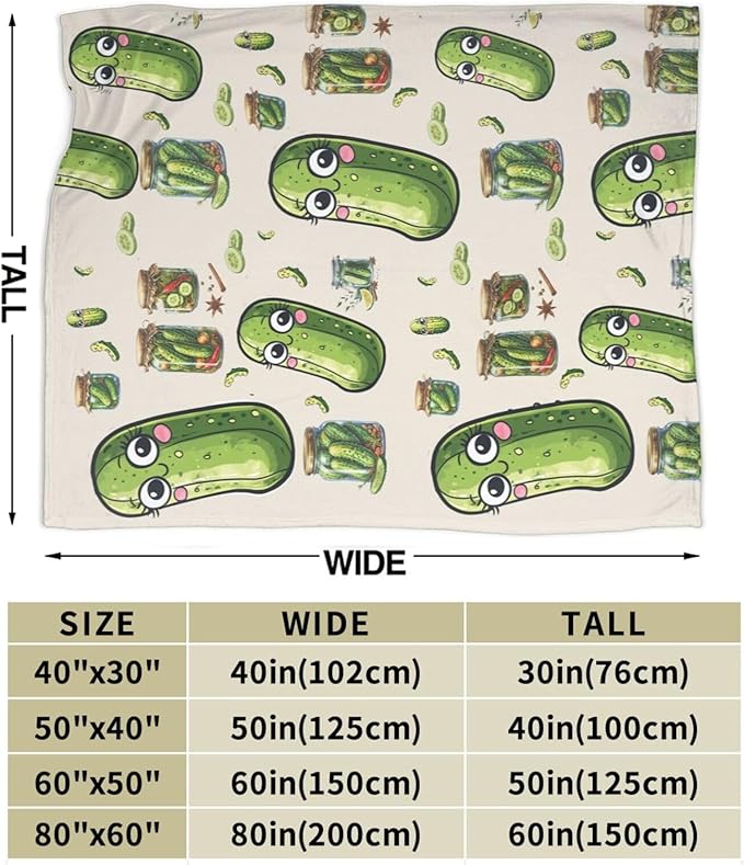 Pickle Fleece Blanket Funny Pickled Cucumber Throw Blankets for Girls Women Super Soft Warm Flannel Cartoon Food Throws Gifts for Kids Cozy Fuzzy Plush Stuffed Couch Bed Bedding Decor 80"x60"