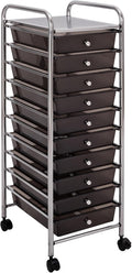 Seville Classics Rolling Utility Organizer Storage Cart, for Home Office, School, Classroom, Scrapbook, Hobby, Craft, 10 Drawer, Black