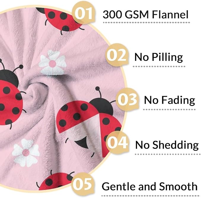 Ladybug Blanket for Girls - 50 x 60 Inches Pink Aesthetic Gifts Stuff for Women - Soft Lightweight Throw Blankets for Sofa, Trip