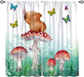 Cartoon Animals Curtains, Cute Butterfly Capybara Blackout Window Treatments, Rod Pocket Thermal Insulated Drapes 2 Panel Sets for Kids Bedroom Nursery Classroom, 63" W X 72" L