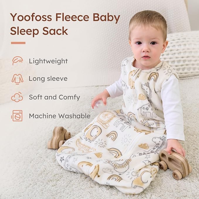 Yoofoss Fleece Baby Sleep Sack 2 Pack 1.5 Tog Baby Wearable Blanket with 2-Way Zipper