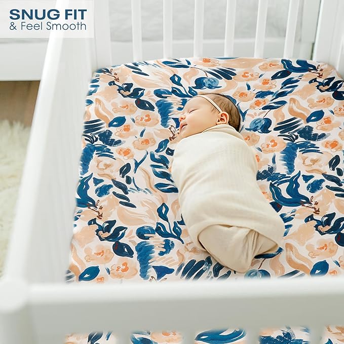 Stretchy Ultra Soft Jersey Knit Fitted Pack n Play Sheets Set 2 Pack, Portable/Mini Crib Sheets for Girls, Universal Fit for Pack N Plays Safe and Snug, Cute Blush Flora Print